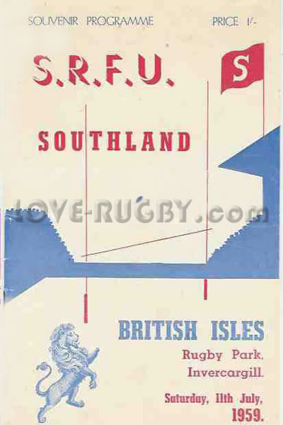 1959 Southland v British Isles  Rugby Programme